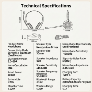 Safe-X B8 Wireless Noise Cancelling Headset.